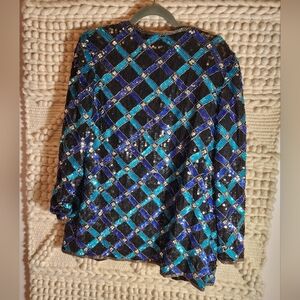 Vintage black and blue Patterned Women's Sequin Jacket